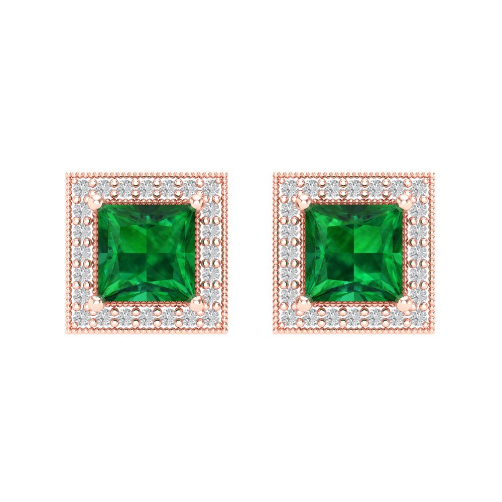 2.24 ctw Emerald Studs Earrings | 5.5mm Princess Cut White Gold Screw back | May Birthstone