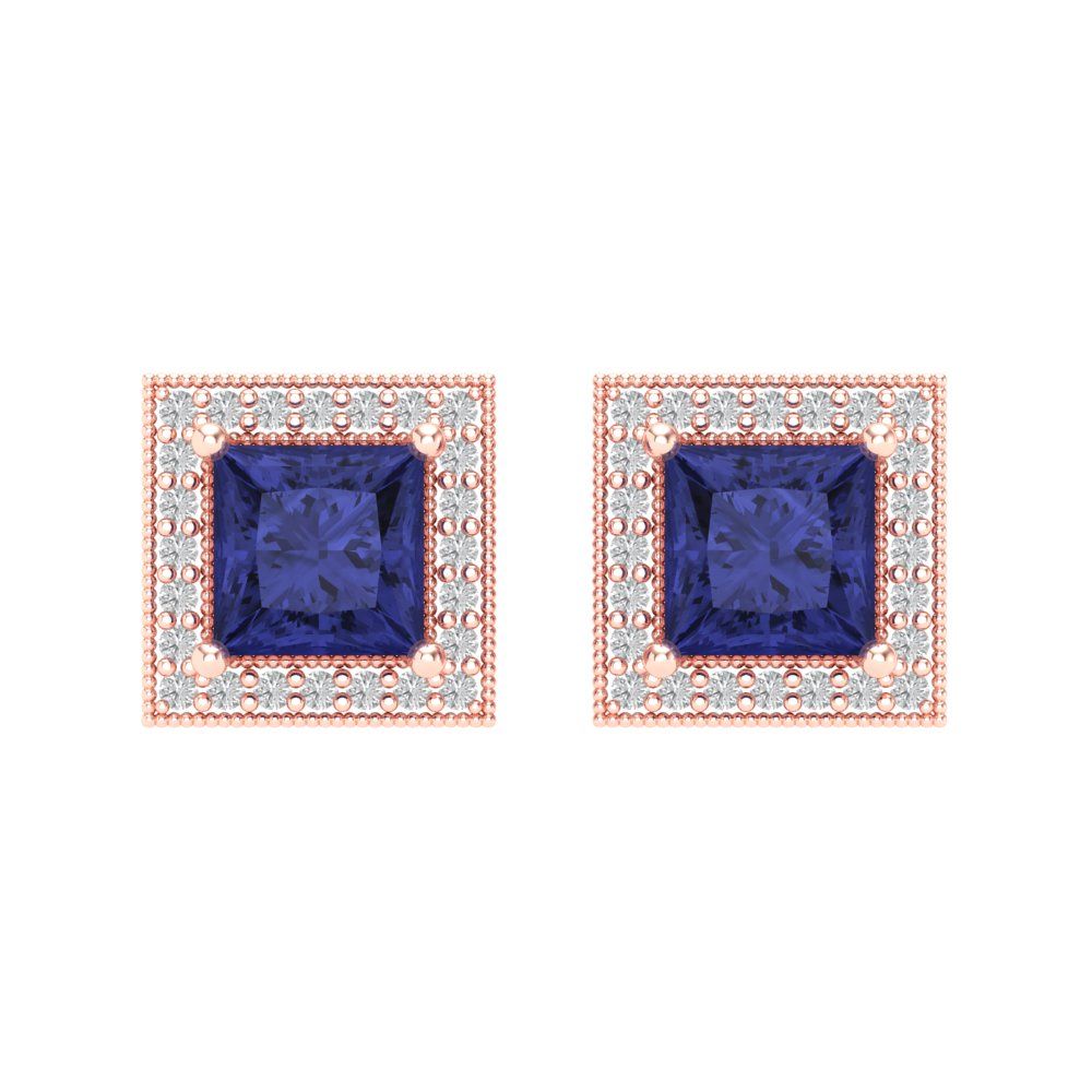 2.24 ctw Tanzanite Studs Earrings | 5.5mm Princess Cut White Gold Screw back | December Birthstone