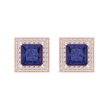 2.24 ctw Tanzanite Studs Earrings | 5.5mm Princess Cut White Gold Screw back | December Birthstone
