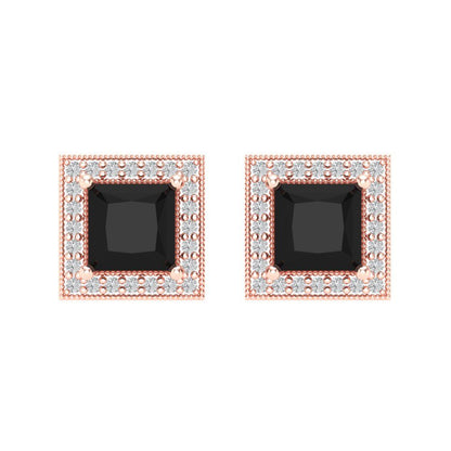 2.24 ctw Onyx Studs Earrings | 5.5mm Princess Cut White Gold Screw back | July Birthstone