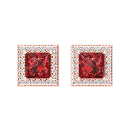 2.24 ctw Garnet Studs Earrings | 5.5mm Princess Cut White Gold Screw back | January Birthstone
