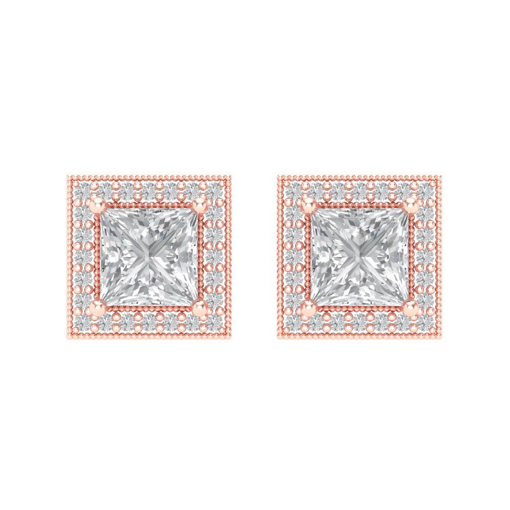 2.24 ctw Moissanite Studs Earrings | 5.5mm Princess Cut White Gold Screw back | April Birthstone