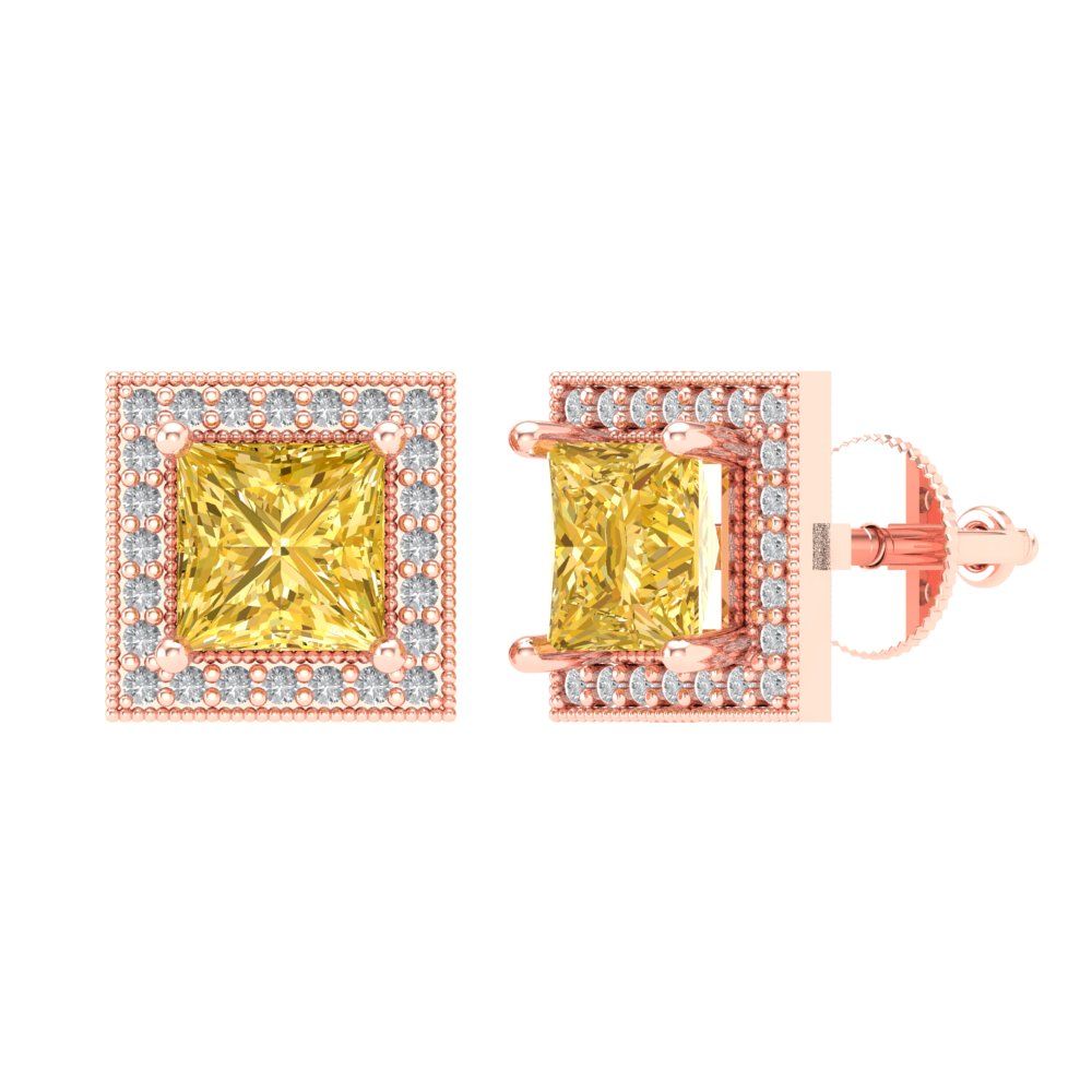2.24 ctw Yellow Zirconia Studs Earrings | 5.5mm Princess Cut White Gold Screw back | April Birthstone