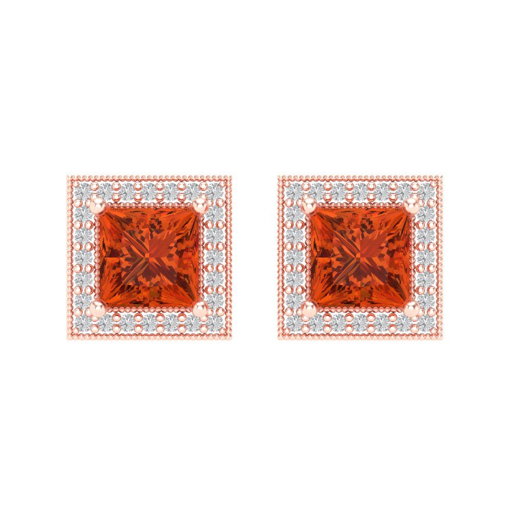 2.24 ctw Red Zirconia Studs Earrings | 5.5mm Princess Cut White Gold Screw back | April Birthstone