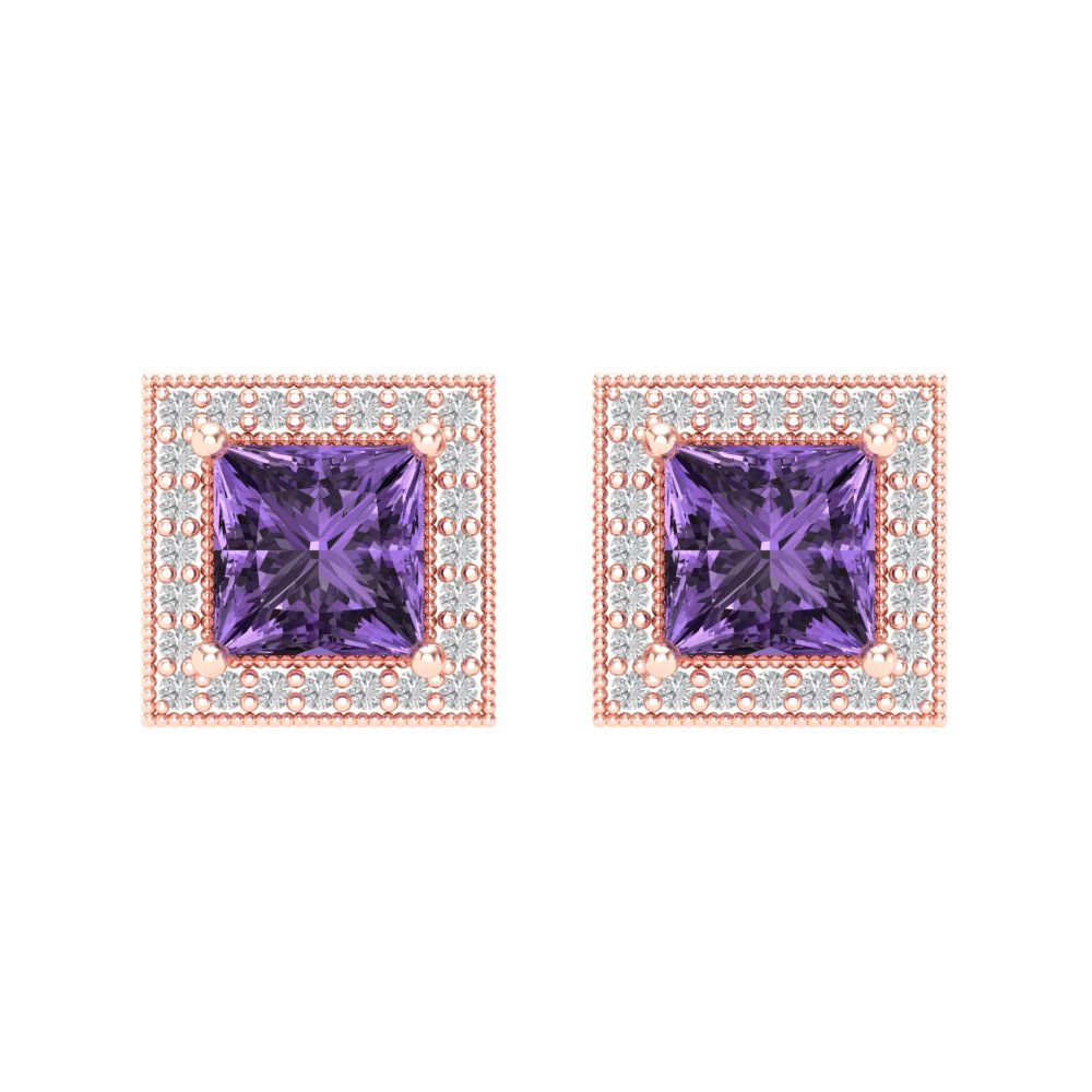 2.24 ctw Alexandrite Studs Earrings | 5.5mm Princess Cut White Gold Screw back | June Birthstone