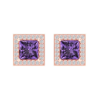 2.24 ctw Alexandrite Studs Earrings | 5.5mm Princess Cut White Gold Screw back | June Birthstone