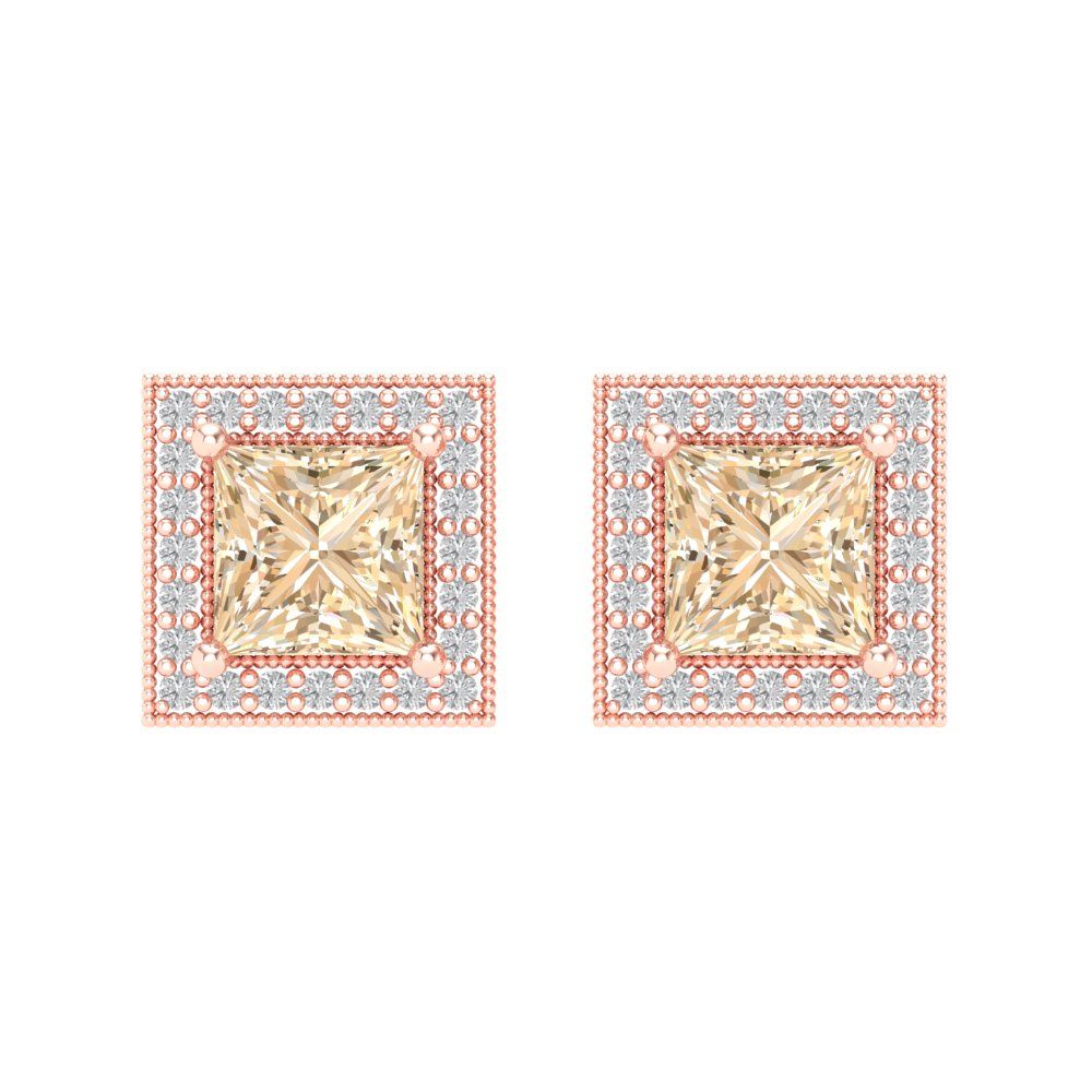 2.24 ctw Morganite Studs Earrings | 5.5mm Princess Cut White Gold Screw back | February Birthstone