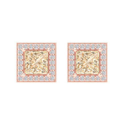 2.24 ctw Morganite Studs Earrings | 5.5mm Princess Cut White Gold Screw back | February Birthstone