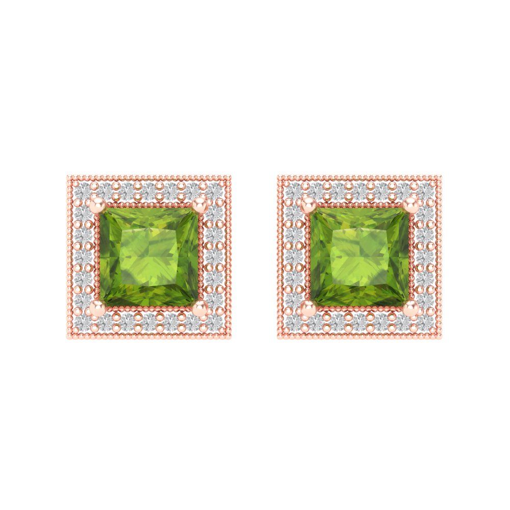 2.24 ctw Peridot Studs Earrings | 5.5mm Princess Cut White Gold Screw back | August Birthstone