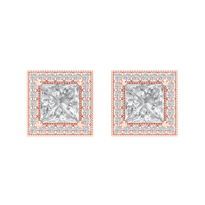 2.24 ctw Zirconia Diamond Studs Earrings | 5.5mm Princess Cut White Gold Screw back | April Birthstone
