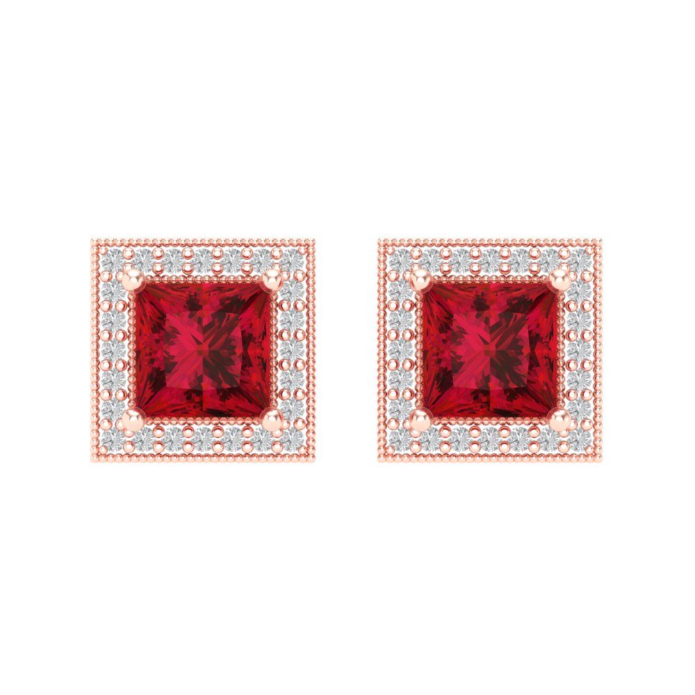 2.24 ctw Pink Tourmaline Studs Earrings | 5.5mm Princess Cut White Gold Screw back | April Birthstone
