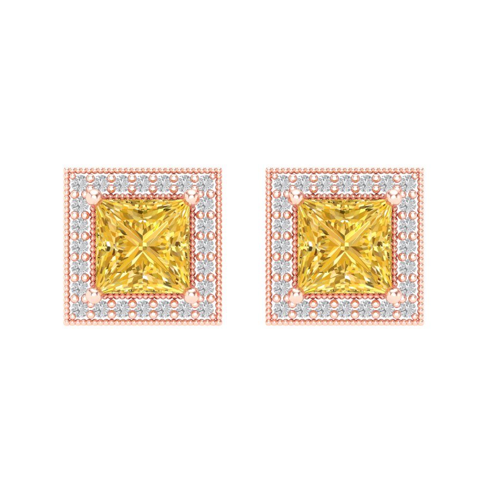 2.24 ctw Citrine Studs Earrings | 5.5mm Princess Cut White Gold Screw back | November Birthstone