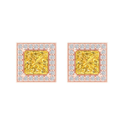 2.24 ctw Citrine Studs Earrings | 5.5mm Princess Cut White Gold Screw back | November Birthstone
