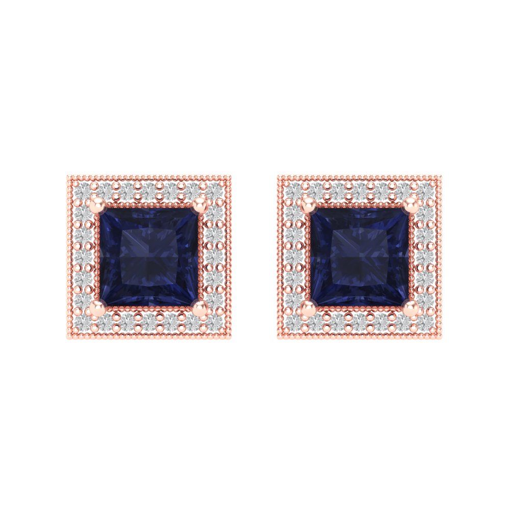 2.24 ctw Blue Sapphire Studs Earrings | 5.5mm Princess Cut White Gold Screw back | September Birthstone