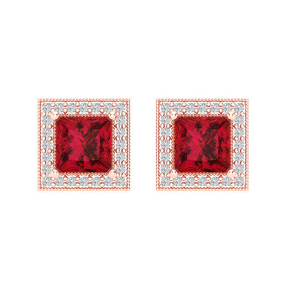 2.24 ctw Ruby Studs Earrings | 5.5mm Princess Cut White Gold Screw back | July Birthstone