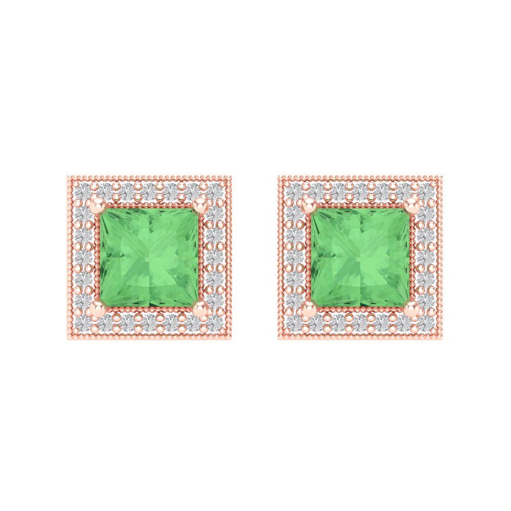 2.24 ctw Green Zirconia Studs Earrings | 5.5mm Princess Cut White Gold Screw back | April Birthstone
