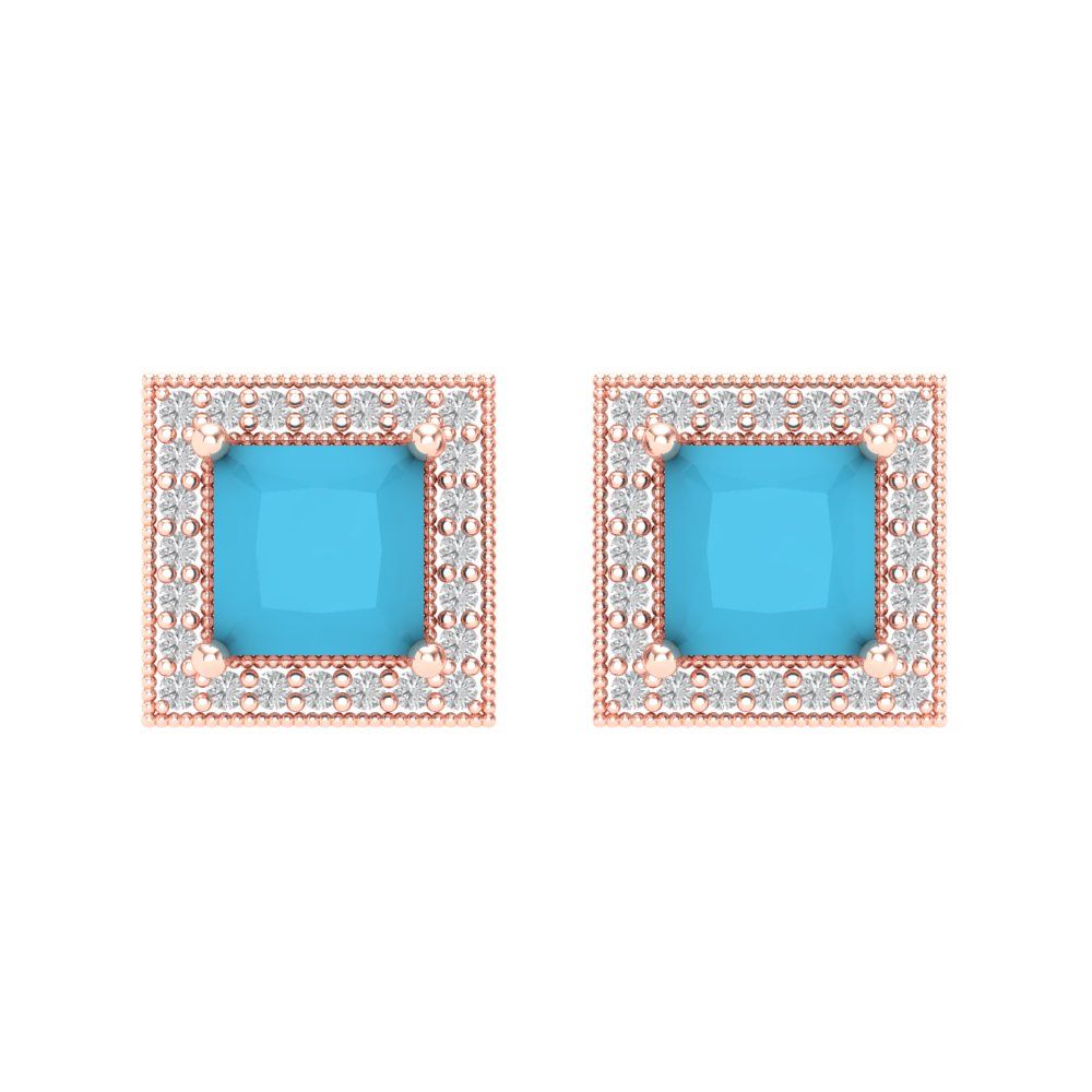 2.24 ctw Turquoise Studs Earrings | 5.5mm Princess Cut White Gold Screw back | December Birthstone