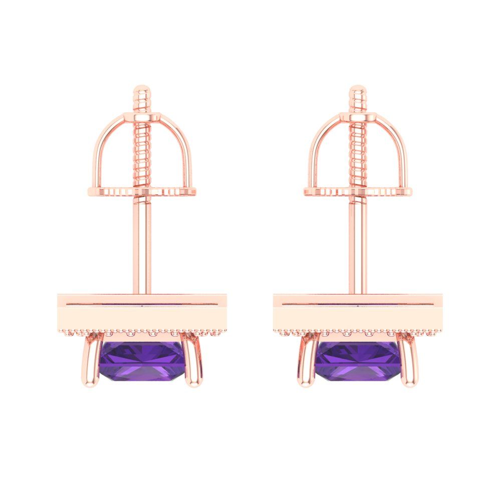 2.24 ctw Amethyst Studs Earrings | 5.5mm Princess Cut White Gold Screw back | February Birthstone