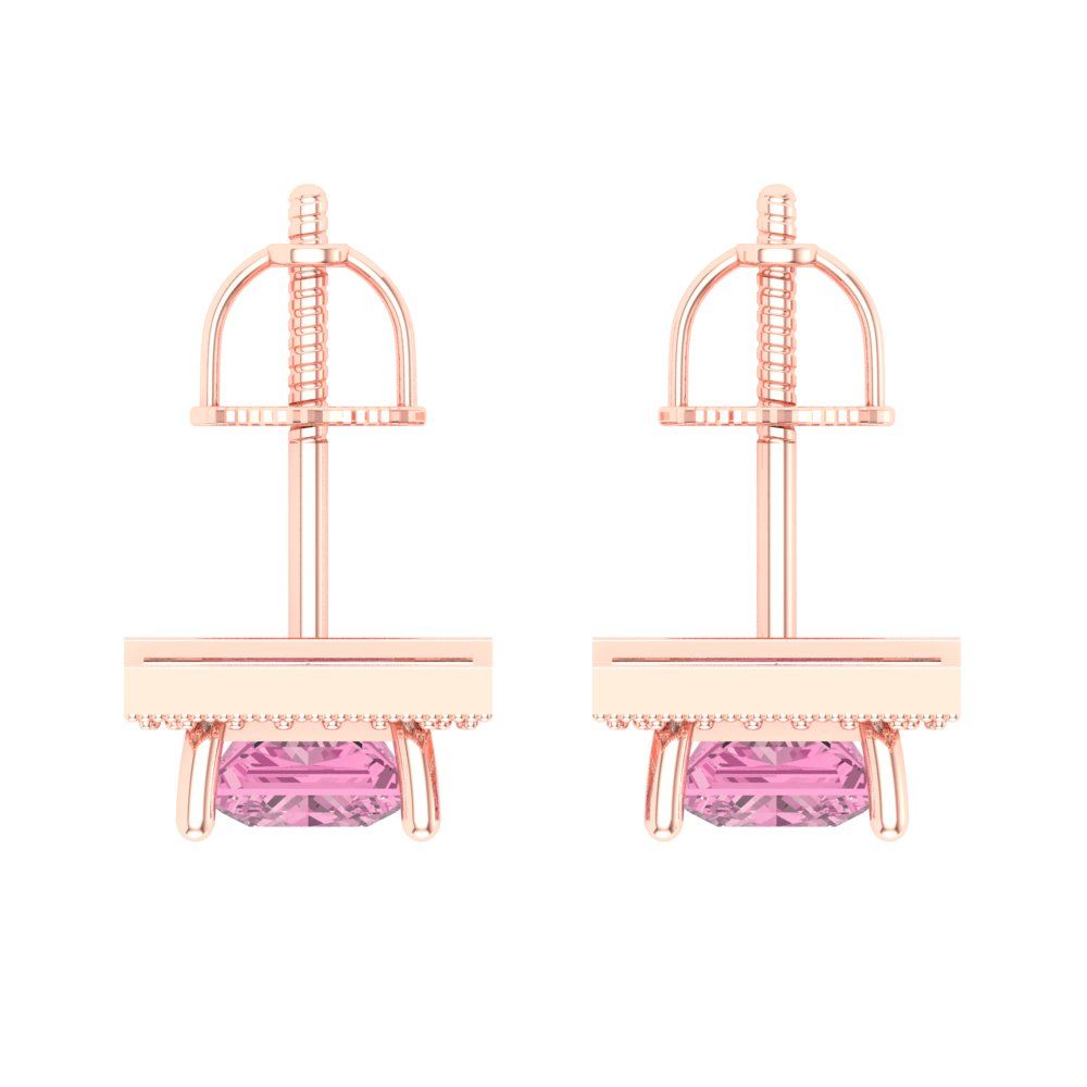 2.24 ctw Pink Zirconia Studs Earrings | 5.5mm Princess Cut White Gold Screw back | April Birthstone