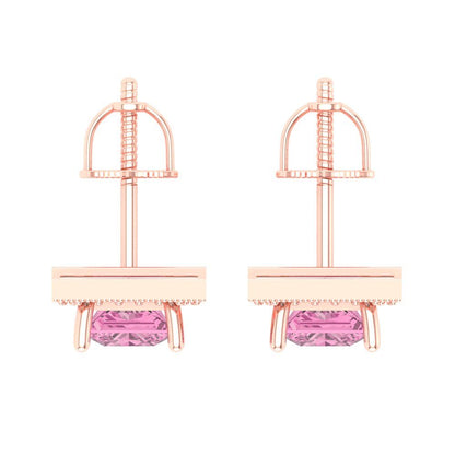 2.24 ctw Pink Zirconia Studs Earrings | 5.5mm Princess Cut White Gold Screw back | April Birthstone