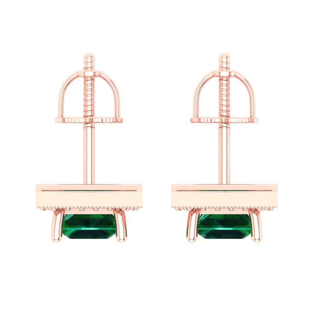 2.24 ctw Emerald Studs Earrings | 5.5mm Princess Cut White Gold Screw back | May Birthstone