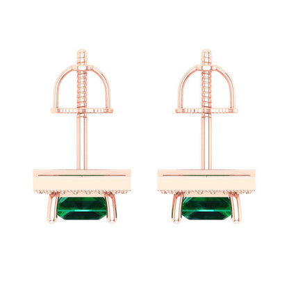 2.24 ctw Emerald Studs Earrings | 5.5mm Princess Cut White Gold Screw back | May Birthstone