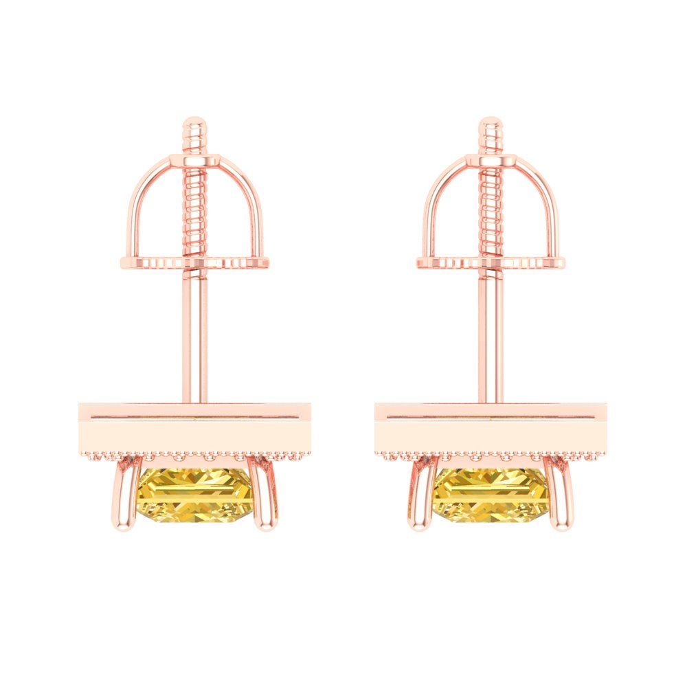 2.24 ctw Citrine Studs Earrings | 5.5mm Princess Cut White Gold Screw back | November Birthstone