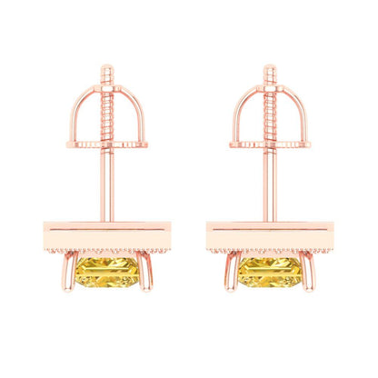 2.24 ctw Citrine Studs Earrings | 5.5mm Princess Cut White Gold Screw back | November Birthstone