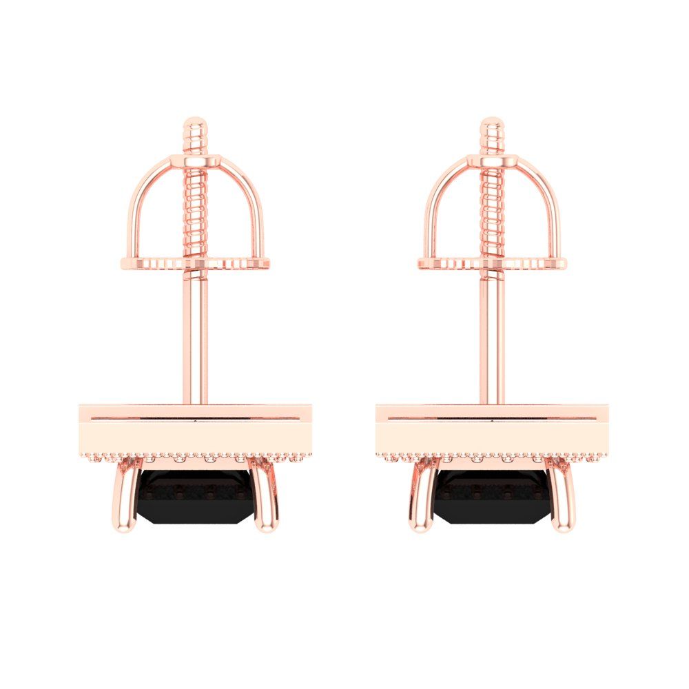 2.24 ctw Onyx Studs Earrings | 5.5mm Princess Cut White Gold Screw back | July Birthstone