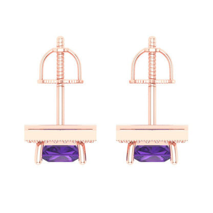 2.24cttw Amethyst Gold-Plated 925 Silver Screw Back Stud Earrings