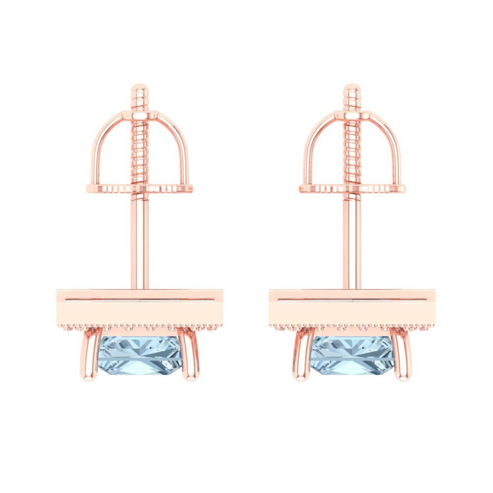 2.24 ctw Aquamarine Studs Earrings | 5.5mm Princess Cut White Gold Screw back | March Birthstone