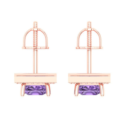 2.24 ctw Alexandrite Studs Earrings | 5.5mm Princess Cut White Gold Screw back | June Birthstone