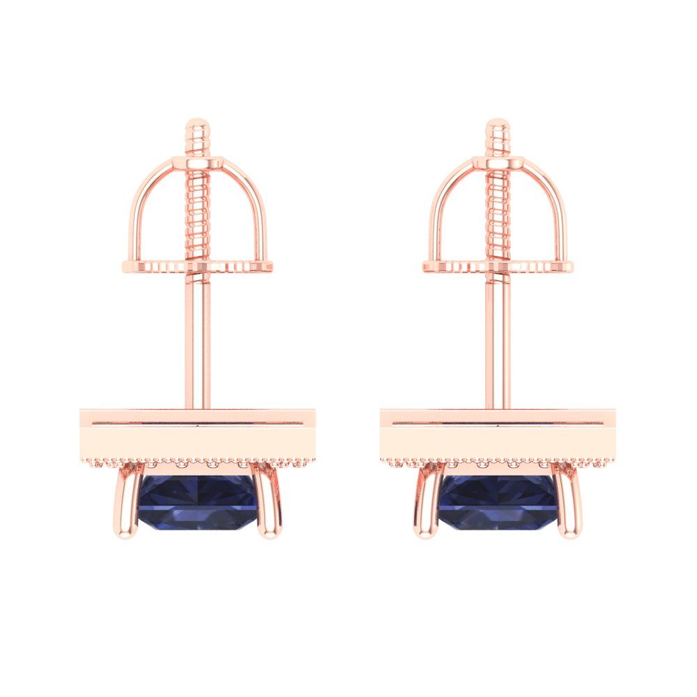 2.24 ctw Blue Sapphire Studs Earrings | 5.5mm Princess Cut White Gold Screw back | September Birthstone