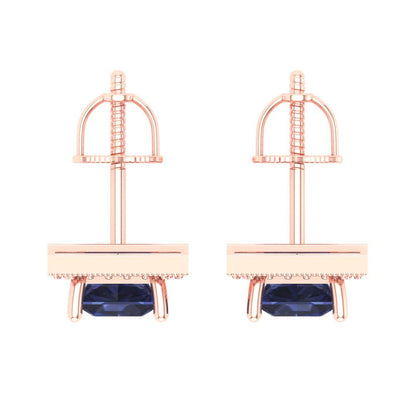 2.24 ctw Blue Sapphire Studs Earrings | 5.5mm Princess Cut White Gold Screw back | September Birthstone