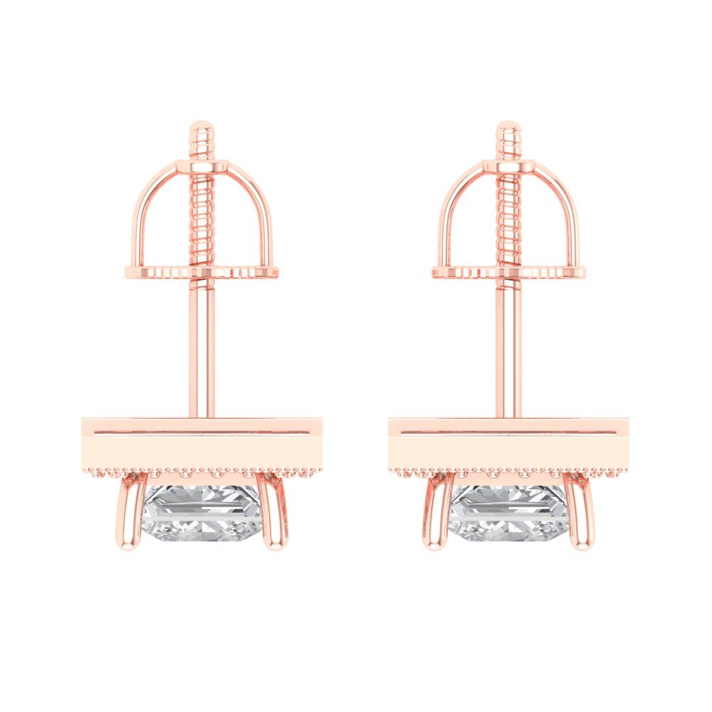 2.24 ctw Moissanite Studs Earrings | 5.5mm Princess Cut White Gold Screw back | April Birthstone