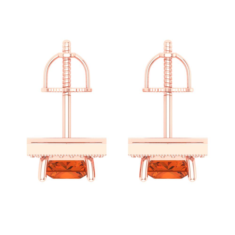 2.24 ctw Red Zirconia Studs Earrings | 5.5mm Princess Cut White Gold Screw back | April Birthstone
