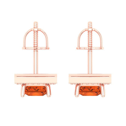 2.24 ctw Red Zirconia Studs Earrings | 5.5mm Princess Cut White Gold Screw back | April Birthstone