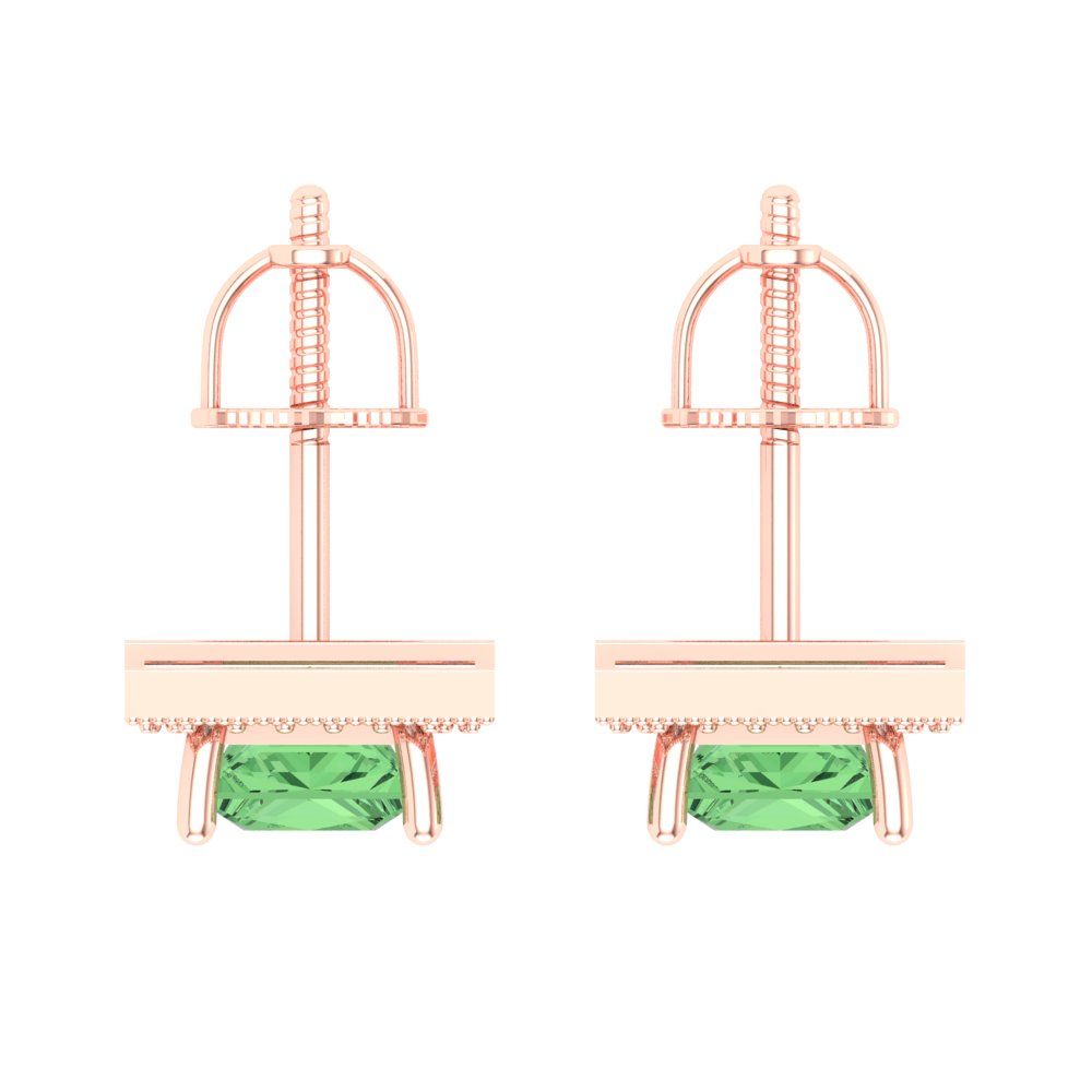 2.24 ctw Green Zirconia Studs Earrings | 5.5mm Princess Cut White Gold Screw back | April Birthstone