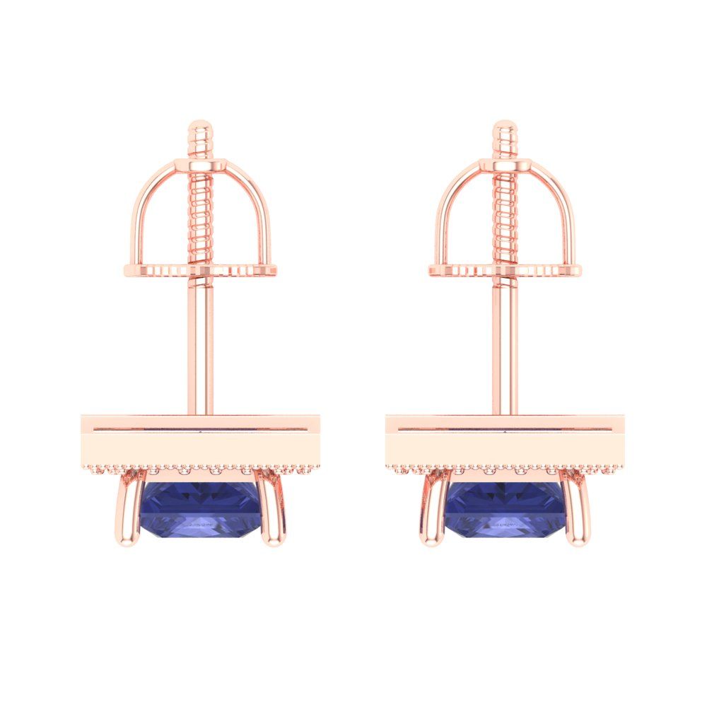 2.24 ctw Tanzanite Studs Earrings | 5.5mm Princess Cut White Gold Screw back | December Birthstone
