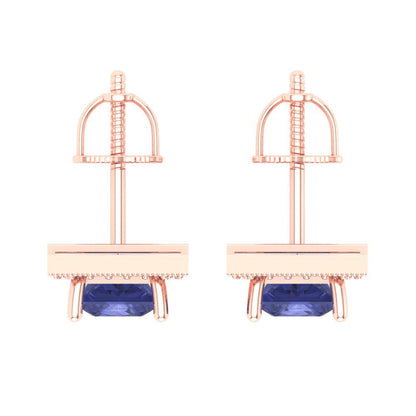 2.24 ctw Tanzanite Studs Earrings | 5.5mm Princess Cut White Gold Screw back | December Birthstone