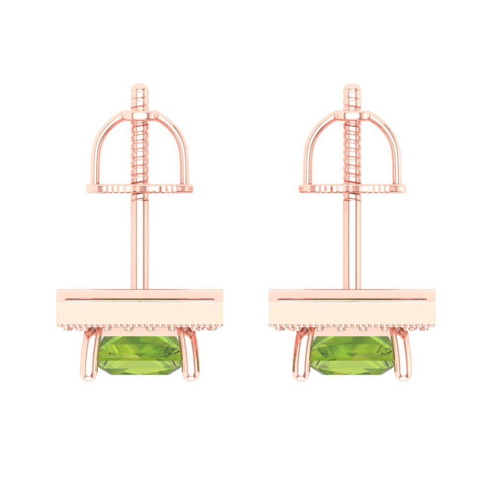 2.24 ctw Peridot Studs Earrings | 5.5mm Princess Cut White Gold Screw back | August Birthstone