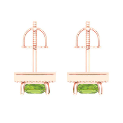 2.24 ctw Peridot Studs Earrings | 5.5mm Princess Cut White Gold Screw back | August Birthstone