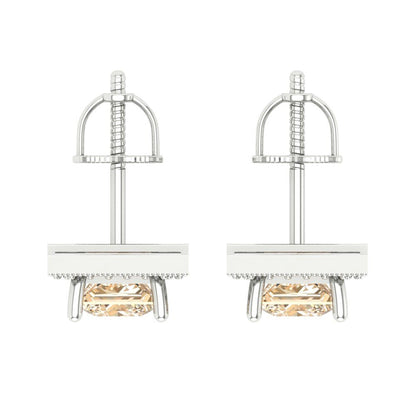 2.24 ctw Morganite Studs Earrings | 5.5mm Princess Cut White Gold Screw back | February Birthstone