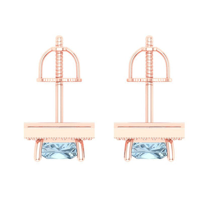 2.24 ctw Sky Blue Topaz Studs Earrings | 5.5mm Princess Cut White Gold Screw back | December Birthstone
