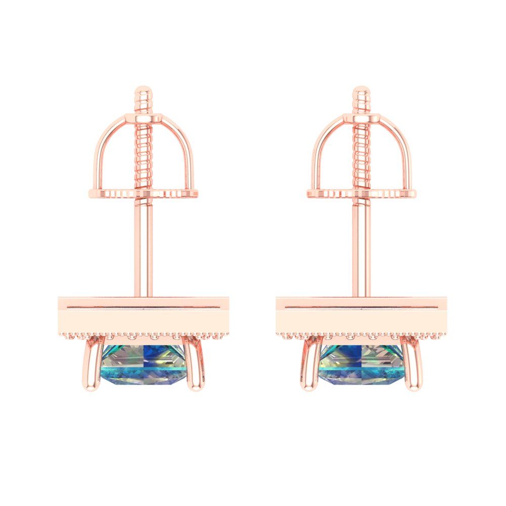 2.24 ctw Blue Moissanite Studs Earrings | 5.5mm Princess Cut White Gold Screw back | April Birthstone
