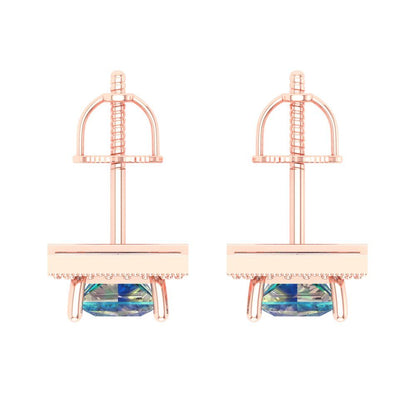 2.24 ctw Blue Moissanite Studs Earrings | 5.5mm Princess Cut White Gold Screw back | April Birthstone