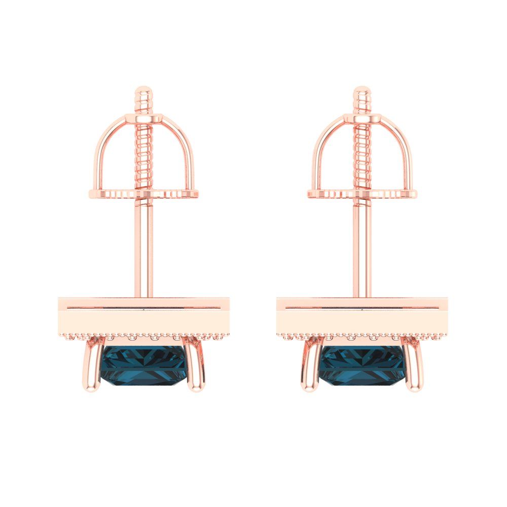 2.24 ctw London Blue Topaz Studs Earrings | 5.5mm Princess Cut White Gold Screw back | December Birthstone