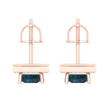 2.24 ctw London Blue Topaz Studs Earrings | 5.5mm Princess Cut White Gold Screw back | December Birthstone