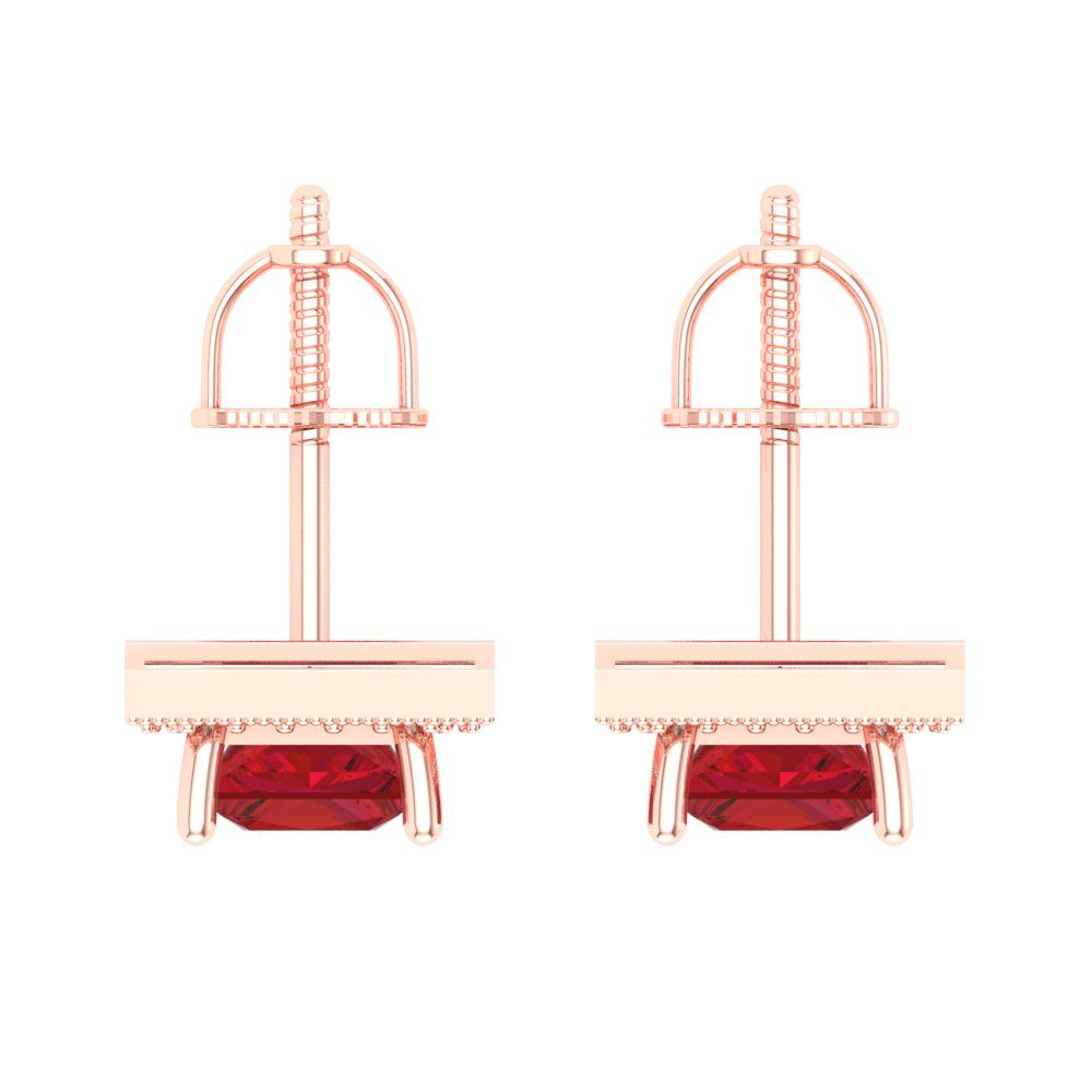 2.24 ctw Ruby Studs Earrings | 5.5mm Princess Cut White Gold Screw back | July Birthstone