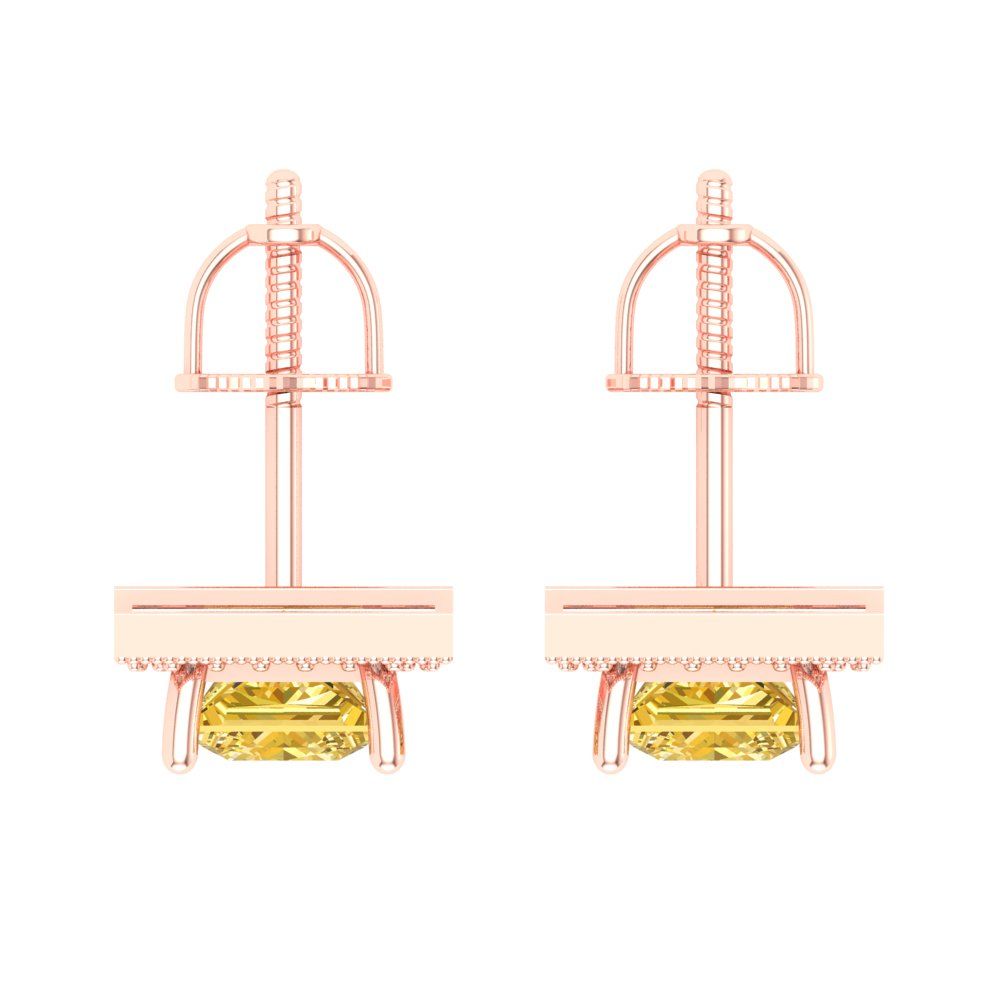 2.24 ctw Yellow Zirconia Studs Earrings | 5.5mm Princess Cut White Gold Screw back | April Birthstone